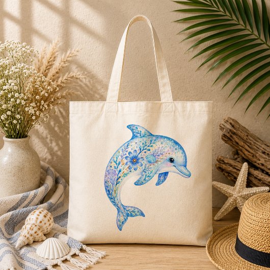 花柄の陶芸アート イルカ トートバッグ