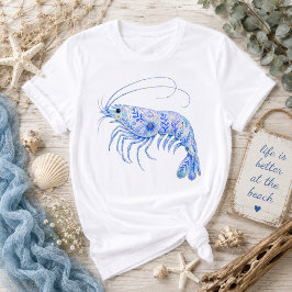 花柄の陶芸アート エビ Tシャツ