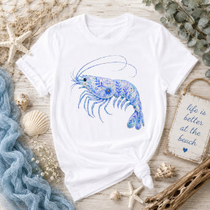 花柄の陶芸アート エビ Tシャツ