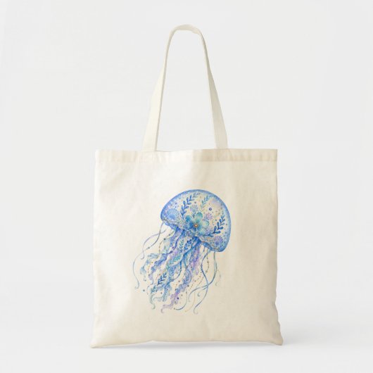 花柄の陶芸アート クラゲ トートバッグ (正面)