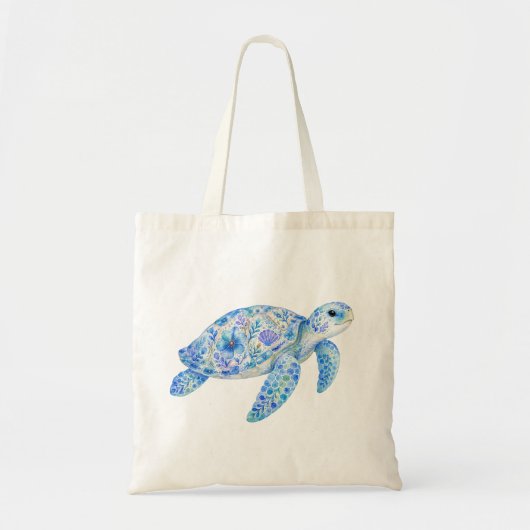 花柄の陶芸アート シータートル トートバッグ (正面)