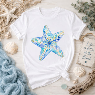 花柄の陶芸アート ヒトデ Tシャツ