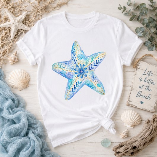 花柄の陶芸アート ヒトデ Tシャツ