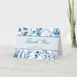 花柄の青い感謝カード サンキューカード