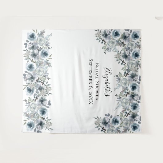 花柄の青い背景の写真プロップ　結婚前のお祝い タペストリー (正面(横))