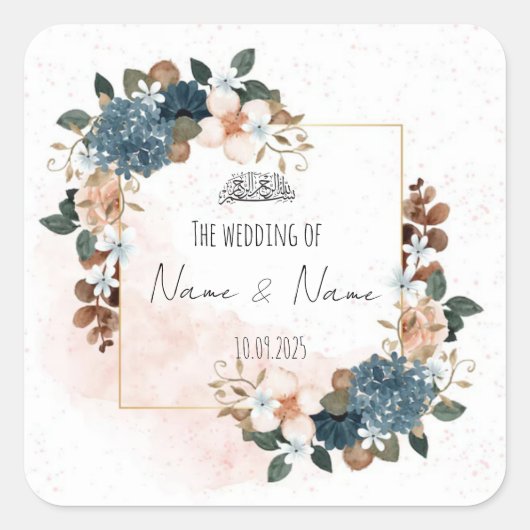 花柄の青とピンクの授乳用ステッカーお気に入り スクエアシール (正面)