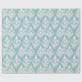 花柄の青と白のダマスク ラッピングペーパー (フラット)