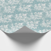 花柄の青と白のダマスク ラッピングペーパー (角)