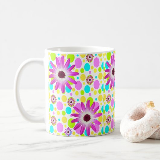 花柄の鮮やかな色のマグカップ コーヒーマグカップ (ドーナツ)