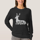 花柄の鹿 自然 野生生物 クリスマス ギフト Tシャツ (正面)