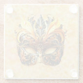 花柄の黄色い羽毛マスク ガラスコースター (裏面)