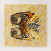 花柄の黄色い羽毛マスク ジグソーパズル (横)