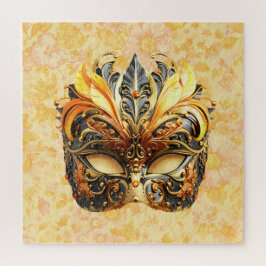 花柄の黄色い羽毛マスク ジグソーパズル