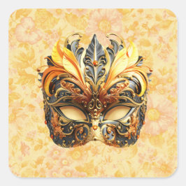 花柄の黄色い羽毛マスク スクエアシール