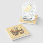 花柄の黄色い羽毛マスク ストーンコースター (横)