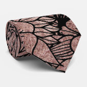 花柄の黒を引くばら色の金ゴールドの花および葉 ネクタイ (ロール)