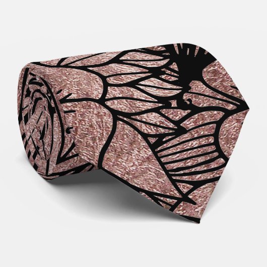 花柄の黒を引くばら色の金ゴールドの花および葉 ネクタイ (ロール)