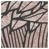 花柄の黒を引くばら色の金ゴールドの花および葉 ファブリック (クローズアップ)