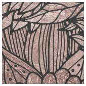 花柄の黒を引くばら色の金ゴールドの花および葉 ファブリック (見本)