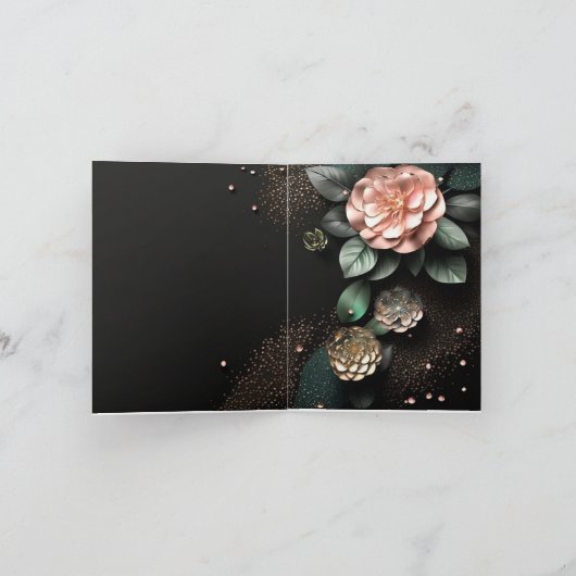 花柄の黒背景サプライズ誕生日パーティー 招待状 (内部)