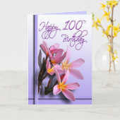 花柄の100th誕生日のお祝いカード カード (黄色い花)