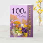 花柄の100th誕生日のお祝いカード カード (黄色い花)