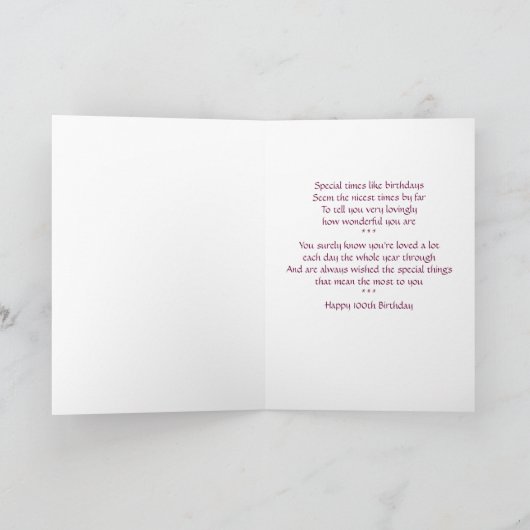 花柄の100th誕生日のお祝いカード カード (内部)