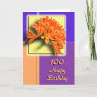 花柄の100th誕生日のお祝いカード カード