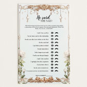 花柄の「彼が言った、彼女が言った」 ブライダルシャワーのゲームカード