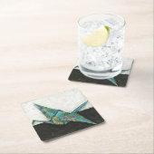 花柄のOrigamiクレーン スクエアペーパーコースター (インサイチュ)