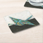 花柄のOrigamiクレーン スクエアペーパーコースター (アングル)