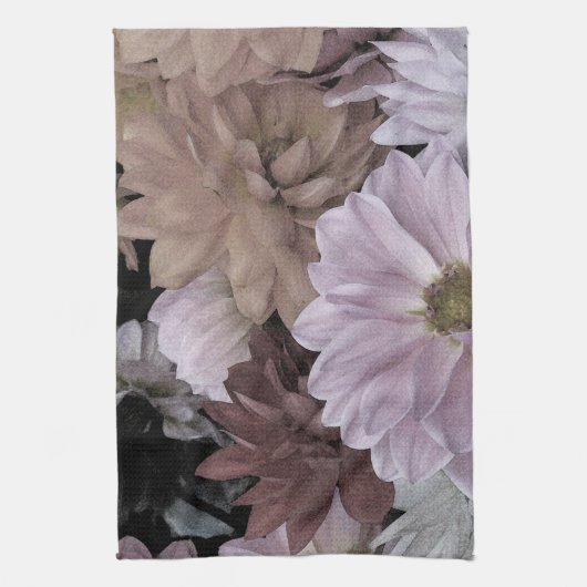 花柄はダリアの庭の花を抽出します キッチンタオル (縦)