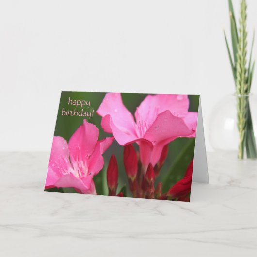 花柄は、かわいらしいピンクバースデー・カード咲きます カード (正面)