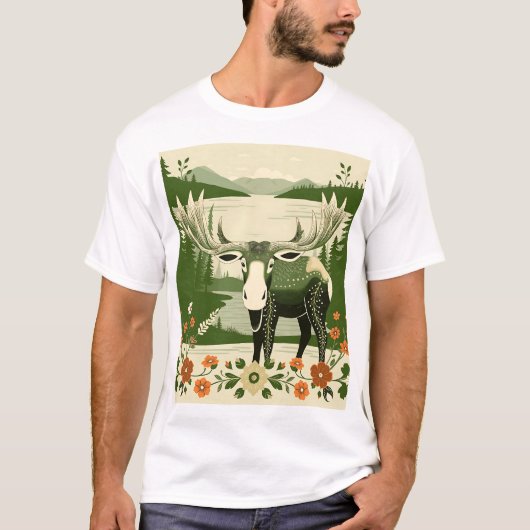 花柄を持つ北欧マウス Tシャツ (正面)