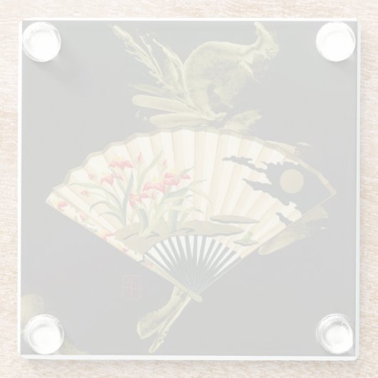 花柄を用いるひだを付けられた東洋ファン ガラスコースター (裏面)