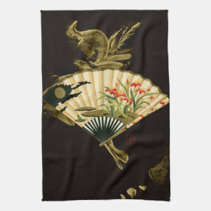 花柄を用いるひだを付けられた東洋ファン キッチンタオル