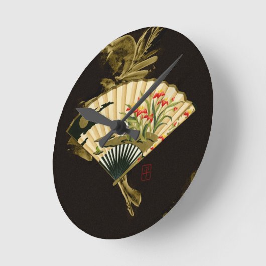 花柄を用いるひだを付けられた東洋ファン ラウンド壁時計 (傾斜)