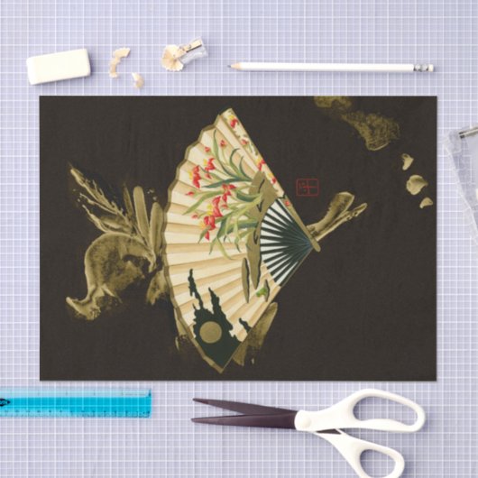 花柄を用いるひだを付けられた東洋ファン 薄葉紙 (クラフト)