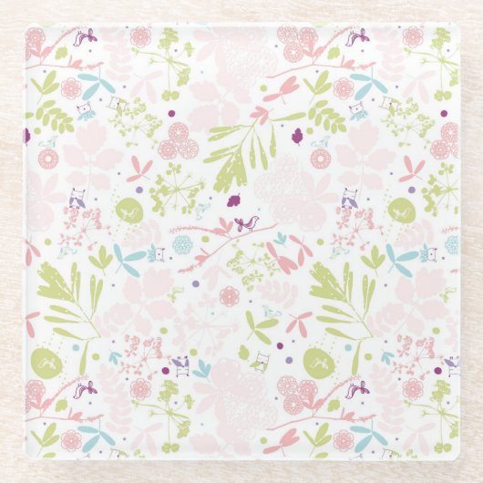 花柄を表示するパターン ガラスコースター (正面)