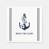 花柄アンカーカスタムボート名ホワイト スタンダードカクテルナプキン (正面)