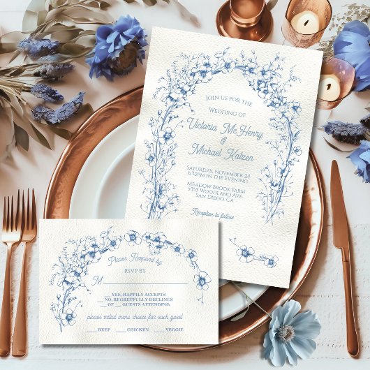 花柄アーチ シンプル ウェディング RSVP 招待状