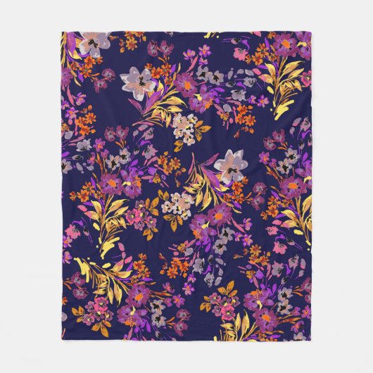 花柄イラストレーション フリースブランケット (正面)