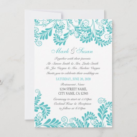 花柄エレガントなクルーコイ結婚式招待状 招待状 (正面)