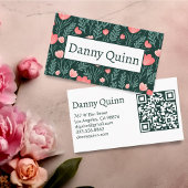 花柄エレガント植物性ピンクグリーン 名刺