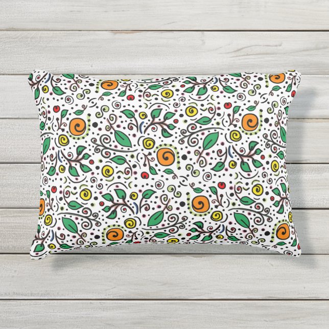 花柄オレンジのスワールベリーの白 –  アウトドアクッション (正面)