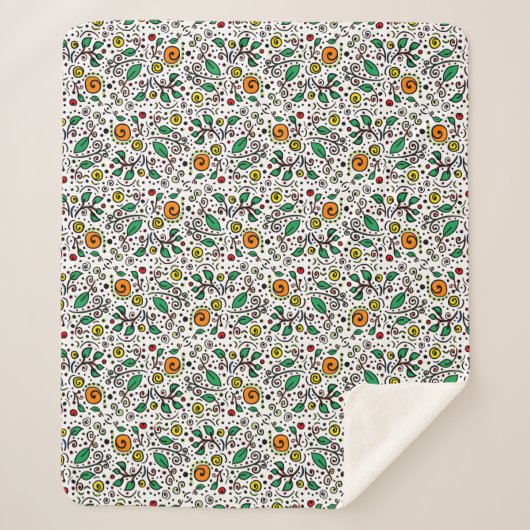 花柄オレンジのスワールベリーの白 –  シェルパブランケット (正面)