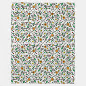 花柄オレンジのスワールベリーの白 –  フリースブランケット (正面)