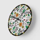 花柄オレンジのスワールベリーの白 –  ラウンド壁時計 (傾斜)