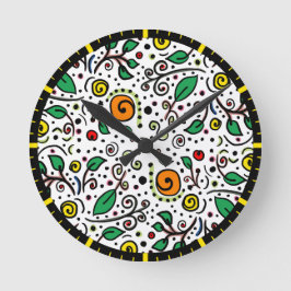 花柄オレンジのスワールベリーの白 –  ラウンド壁時計