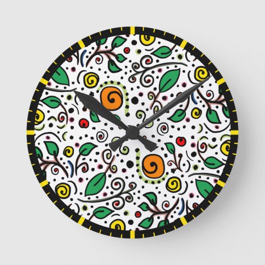 花柄オレンジのスワールベリーの白 –  ラウンド壁時計 (正面)